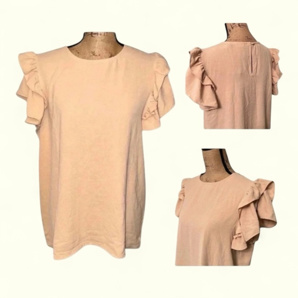 ⭐️ Adore Me - Beige Ruffle Sleeve Blouse – Elegant & Feminine Top, Size 1X